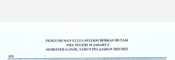 Pengumuman Lulus Seleksi Berkas Mutasi Semester Ganjil T.P 2021/2022