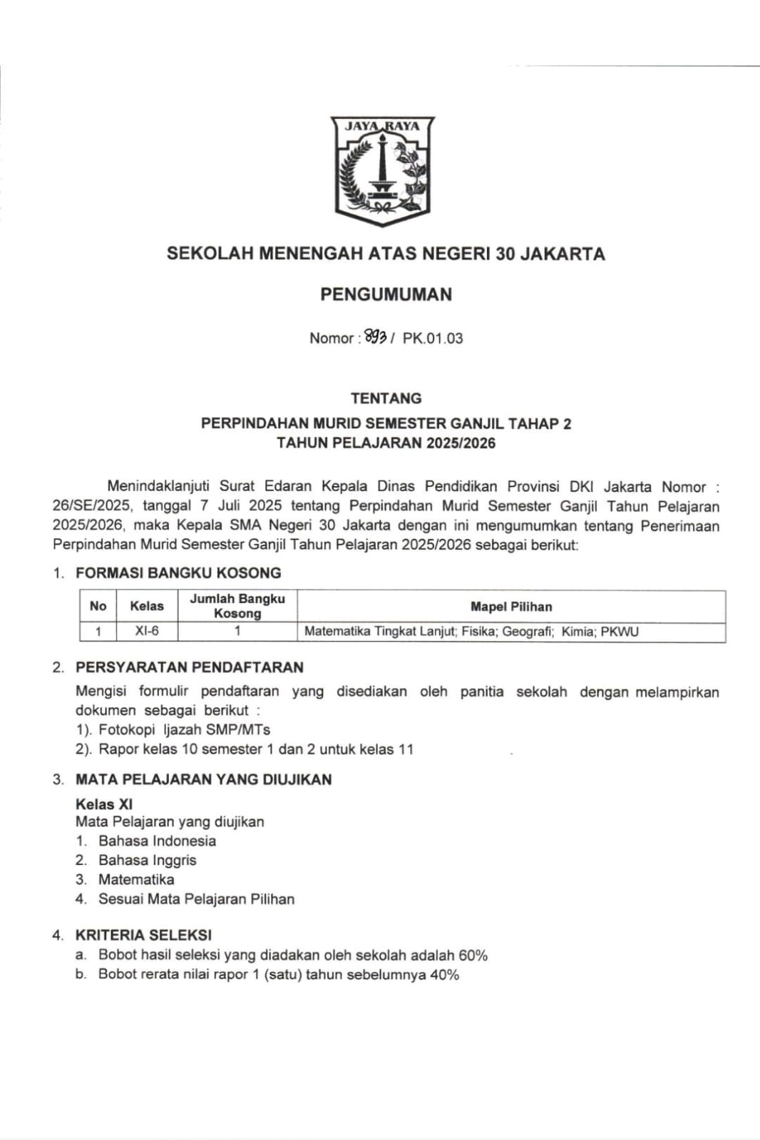 PERPINDAHAN MURID SEMESTER GANJIL TAHAP 2 TAHUN PELAJARAN 2025/2026 PERPINDAHAN MURID SEMESTER GANJIL TAHAP 2 TAHUN PELAJARAN 2025/2026