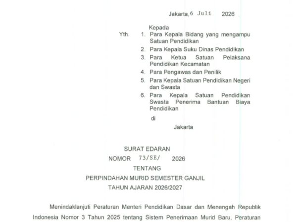 SURAT EDARAN PERPINDAHAN MURID SEMESTER GANJIL TAHUN AJARAN 2026/2027