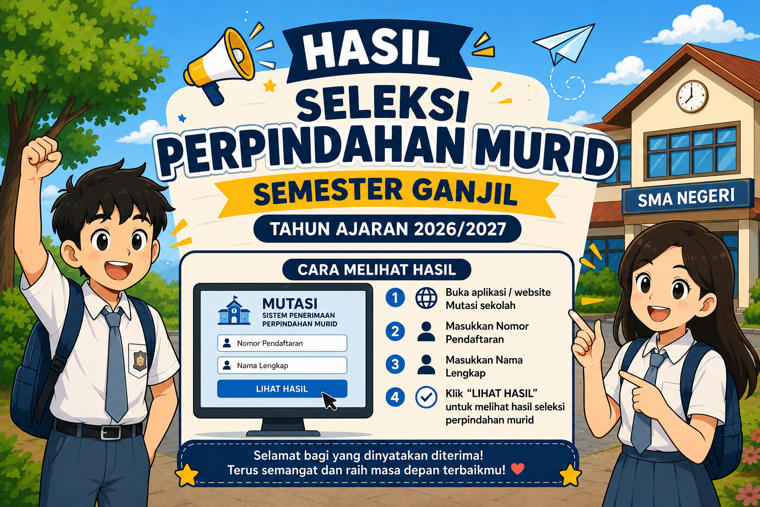 HASIL SELEKSI PERPINDAHAN MURID SEMESTER GANJIL TAHUN AJARAN 2026/2027 HASIL SELEKSI PERPINDAHAN MURID SEMESTER GANJIL TAHUN AJARAN 2026/2027